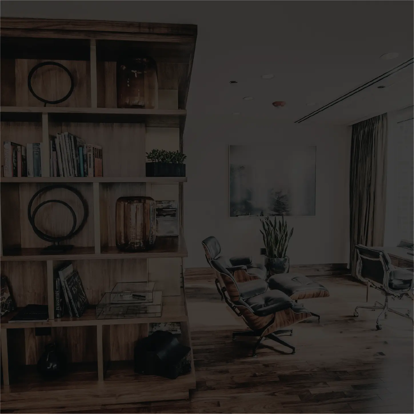 Background image of chair and bookshelf